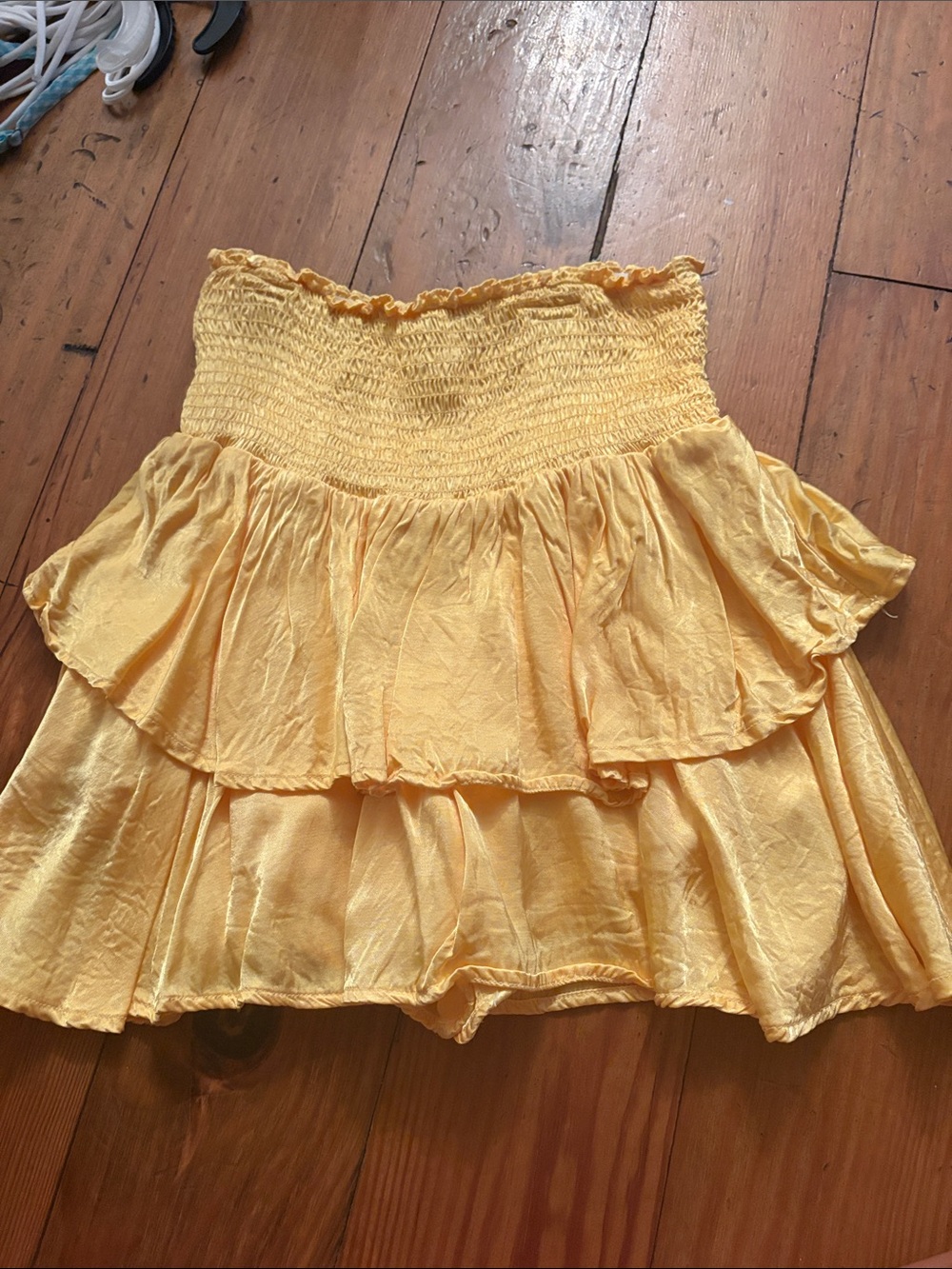 Smocked Waist Yellow Tiered Skater Skirt
